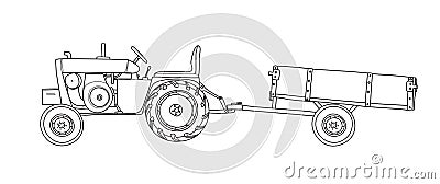 Antique Tractors with Tipping Trailer Vintage hand drawn vector line art illustration Vector Illustration