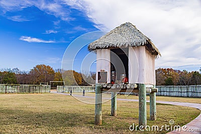 Antique traditional house display in the Chickasaw Cultural Center Editorial Stock Photo