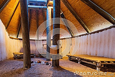 Antique traditional house display in the Chickasaw Cultural Center Editorial Stock Photo