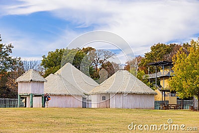 Antique traditional house display in the Chickasaw Cultural Center Editorial Stock Photo