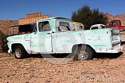 Antique Truck on route 66 Stock Photo