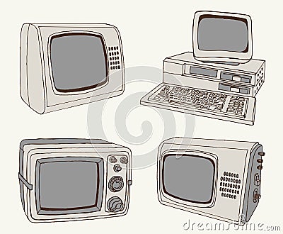 Antique TV and computer Vector Illustration