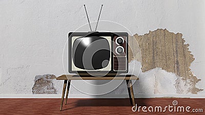 Antique TV set on table Stock Photo