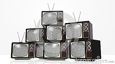 Antique TV sets with noise on screen Stock Photo