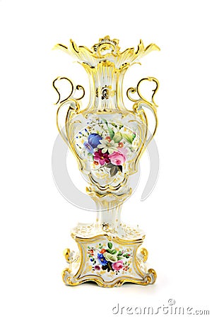 Antique vase of historicism time with floral paintings Stock Photo