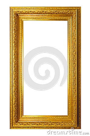 Antique vertical golden frame isolated on white Stock Photo