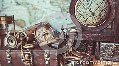 Antique Vintage Compass Globe Model Maritime Nautical Navigation Photos Stock Photo