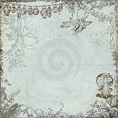 Antique vintage fairy and flowers background Stock Photo