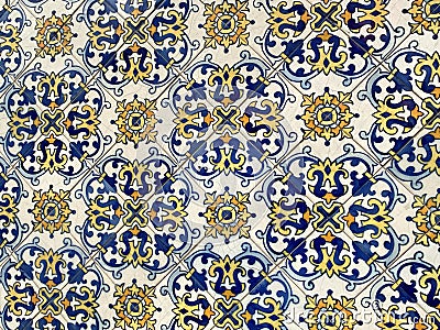 Antique Islamic Delft Vintage Macau Mosaic Ceramic Tile Portuguese Azulejo de Portugal Porcelain China Hand-Painted Floral Pattern Editorial Stock Photo