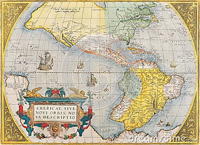 Antique Vintage Maps of the World The Americas Abraham Ortelius17th 18th Stock Photo