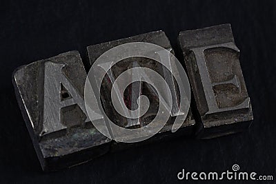 Antique vintage movable type alphabet set Stock Photo