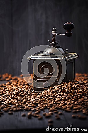 Antique vintage retro bronze coffee mill Stock Photo