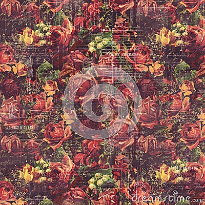 Antique vintage roses patterned background in rustic fall colors Stock Photo