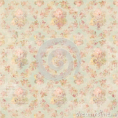 Antique Vintage style botanical pink floral roses background Stock Photo