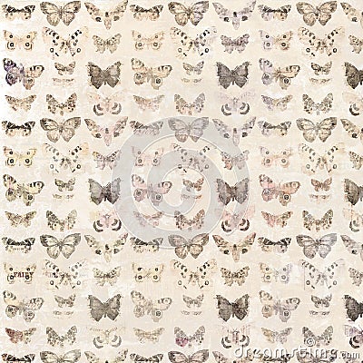 Antique watercolor butterflies illustrated patterned background Stock Photo