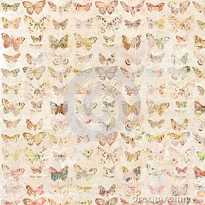Antique watercolor butterflies illustrated patterned background Stock Photo