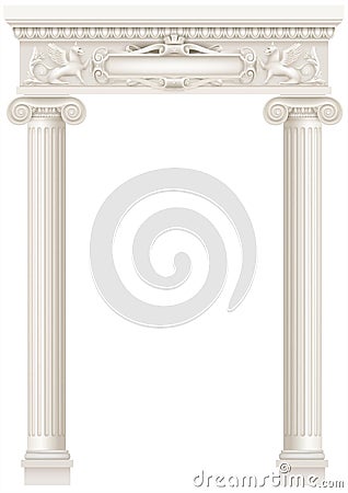 Antique white colonnade with old Ionic columns Stock Photo