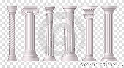 Antique White Columns Transparent Icon Set Vector Illustration