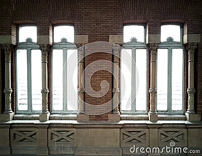 Antique windows and bricks Stock Photo