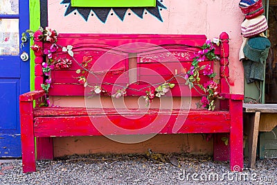 Antique Wooden Bench in New Mexico Stock Photo