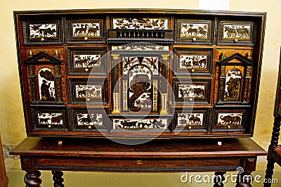 Antique wooden furniture ornate woodcarving taken full face Stock Photo