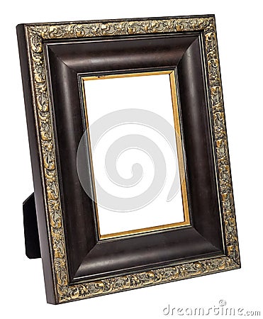 Antique wooden photo frame isolated on white background Stock Photo