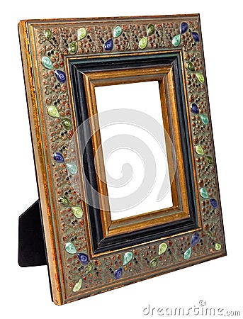 Antique wooden photo frame isolated on white background Stock Photo