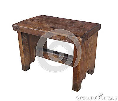 Antique wooden stool isolated Stock Photo