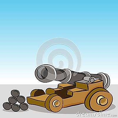 Antique Wooden Wheeled Cannon Vector Illustration