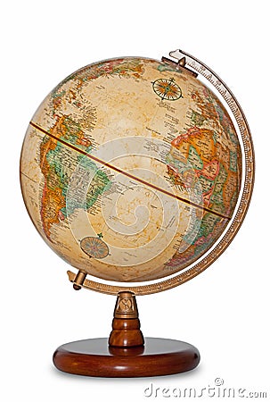 Antique world globe isolated clipping path. Stock Photo