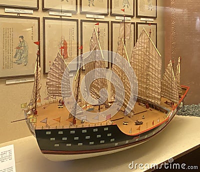 Antique Cheng Ho Zheng He Armada Epic Voyage Vessel Model China Fishing Boat Fisherman Boat Education Display History Heritage Editorial Stock Photo