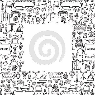 Antiques Doodle Seamless Frame Vector Illustration