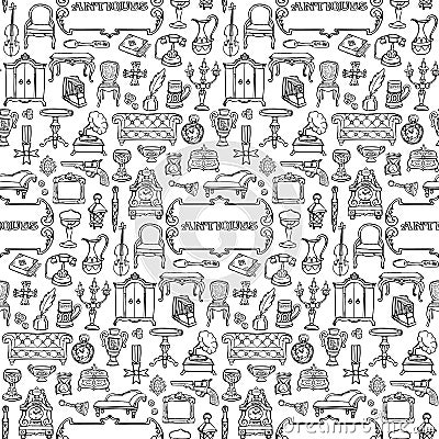 Antiques Doodle Seamless Pattern Vector Illustration