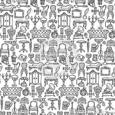 Antiques Doodle Seamless Pattern Vector Illustration