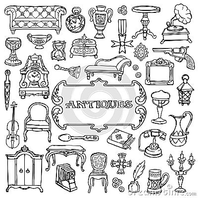 Antiques Doodle Set Vector Illustration