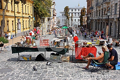 Antiques street market on a sunny day Editorial Stock Photo