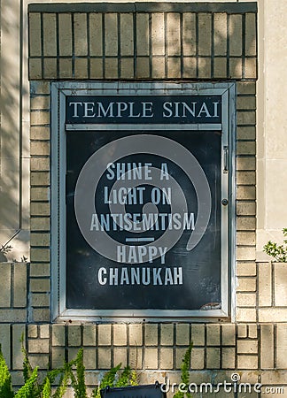 Antisemitism Message in Front of Temple Sinai Synagogue Editorial Stock Photo