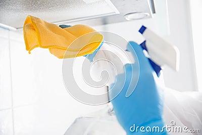 Antiseptic cleaning of supply ventilation filter disinfection of viruses and germs in house. Quarantine coronavirus Stock Photo