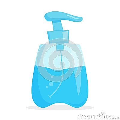 Antiseptic. Hand sanitizer bottle with pump. Anti bacterial and virus solution. Alcohol, hand wash gel. Vector Illustration
