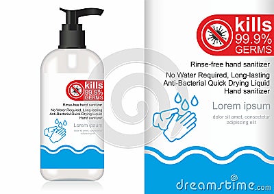 Antiseptic. Hand Sanitizer. Sanitizer icon. Anti bacterial and virus solution. Symbol for disinfectant gel labels. Vector Illustration