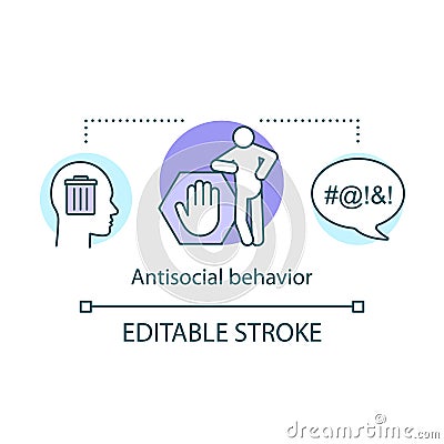 Antisocial behavior concept icon. Rude, violent behaviour idea thin line illustration. Swearing. Social violence Vector Illustration