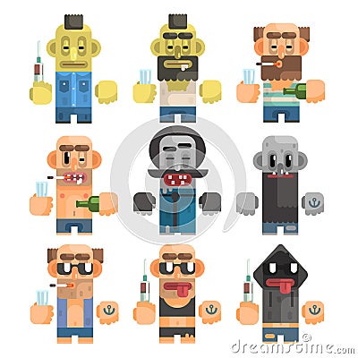 Antisocial People Icon Set Vector Illustration