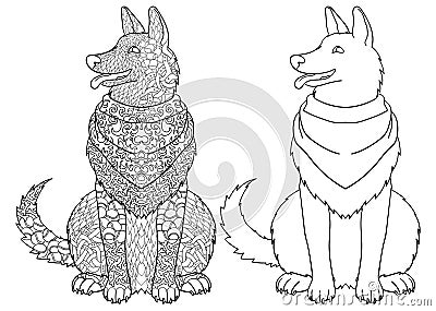 Antistress coloring page with dog. Vector Illustration