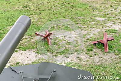 Antitank obstacle on battlefield Stock Photo