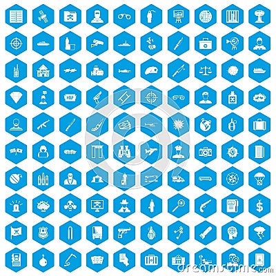 100 antiterrorism icons set blue Vector Illustration