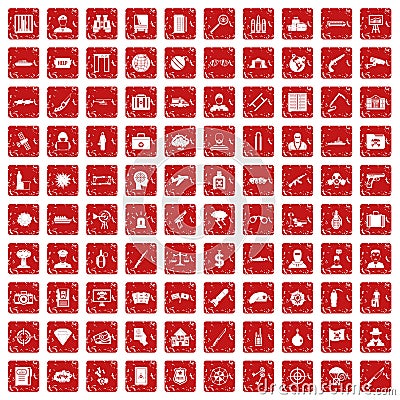 100 antiterrorism icons set grunge red Vector Illustration