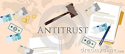 Antitrust law monopoly competition hammer paper and money market trust lawsuit Vector Illustration
