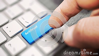 Antitrust - Message on Blue Keyboard Keypad Key. 3D. Stock Photo