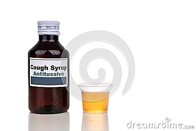 Antitussive cough mixture is prescribed as medication for dry cough Stock Photo