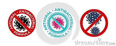 Antiviral antibacterial coronavirus formula vector icons. Coronavirus 2019 nCov, Covid 19 NCP virus stop signs Vector Illustration